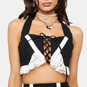 Dolls Kill Stuck On Stupid Goth Lolita Halter Top with Ruffles ♠️